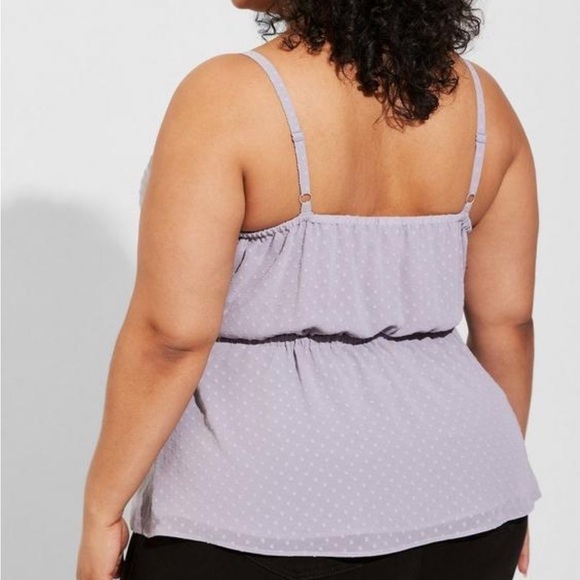 Torrid Lilac Grey Chiffon Clip Dot Ruffle Tie Waist Tank Size 3 (22/24) NWT - Picture 2 of 4